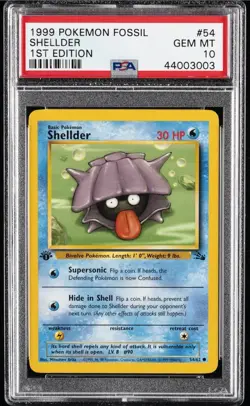 1999 POKEMON FOSSIL 1ST ED #54 SHELLDER PSA 10 - Image 1