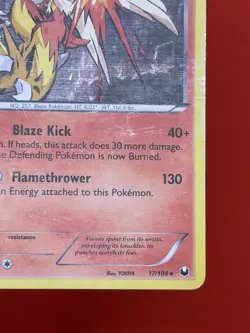 2012 Pokemon Blaziken 17/108 Black & White Dark Explorers Holo Rare - HP - Image 2