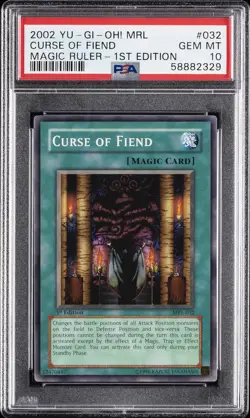 2002 YU-GI-OH! MRL-MAGIC RULER 1ST EDITION #032 CURSE OF FIEND PSA 10 - Image 1