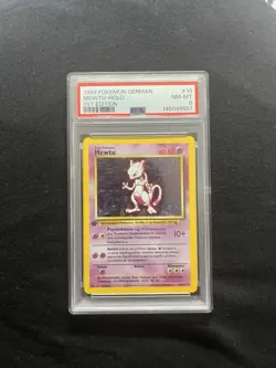 1999 Pokemon 1st Edition Base Set Mewtu Holo Rare PSA 8 (New Cert) RegradeU - Image 1