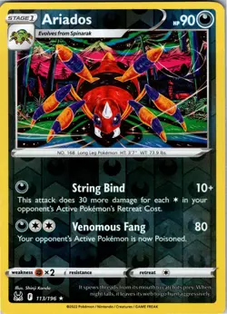 Ariados 113/196 Rare Lost Origin Pokemon Reverse Holo NM - Image 1