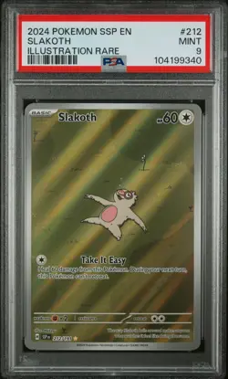 Pokemon TCG Slakoth Sv08 Surging Sparks 212/191 Illustration Rare Holo PSA 9 - Image 1