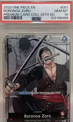 2023 ONE PIECE PREMIUM BANDAI COLLECTION 25TH EDITION #001 RORONOA ZORO PSA 10 - Image 1