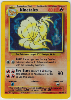 Ninetales 12/102 - Original Base Set 1 Pokemon Card Holo Rare Damaged Crease - Image 1