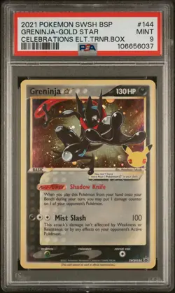 Pokemon Greninja Gold Star Promo Holo SWSH144 PSA 9 (Knee Swirl 💫) - Image 1