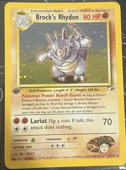 Pokemon Brock's Rhydon Gym Heroes 1st Edition Holo Rare NEAR MINT - Image 1