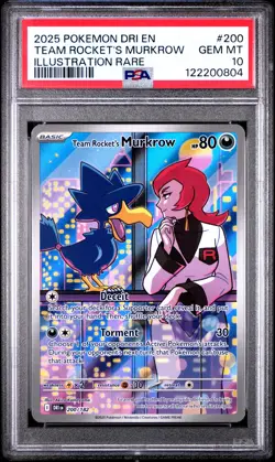 2025 POKEMON DRI EN-DESTINED RIVALS #200 TEAM ROCKET'S MURKROW PSA 10 - Image 1