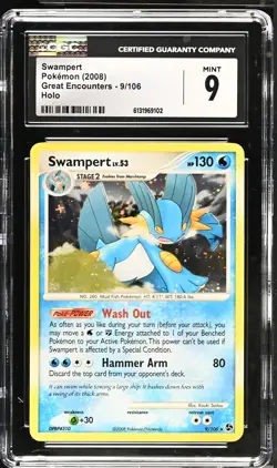 CGC 9 MINT Swampert 9/106 Holo Great Encounters Pokemon Card - Image 1