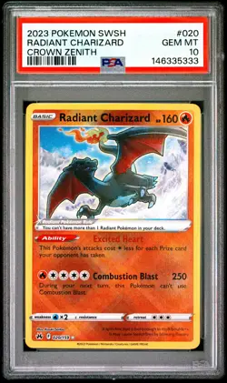 2023 POKEMON SWORD & SHIELD CROWN ZENITH #020 RADIANT CHARIZARD PSA 10 - Image 1