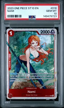 2023 ONE PIECE ULTRA DECK ST10-THE THREE CAPTAINS #016 NAMI PSA 10 - Image 1
