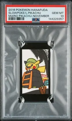 2016 POKEMON HANAFUDA MARIO PIKACHU NOVEMBER LUIGI PIKACHU/SLOWPOKE PSA 10 - Image 1
