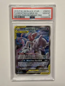 2019 POKEMON SM BLACK STAR PROMO #SM191 FULL ART/MEWTWO & MEW GX PSA 10 - Image 1