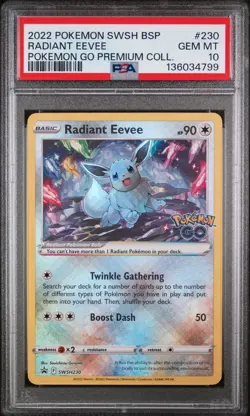 PSA 10 Radiant Eevee SWSH230 Pokemon Go Black Star Promo Holo Gem Mint - Image 1