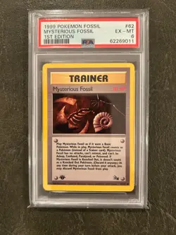 1999 Pokemon Fossil 1st Edition #62 Trainer Mysterious Fossil PSA 6 EX-MT - Image 1