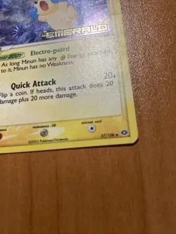 Minun Reverse Holo Stamped EX Emerald 37/106 2005 English Pokemon TCG Fast Ship - Image 3