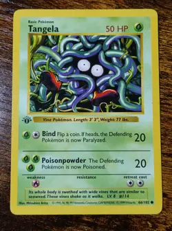 Tangela 66/102 1st Edition Base Set Shadowless Common Pokemon Card PL Crease - Image 1
