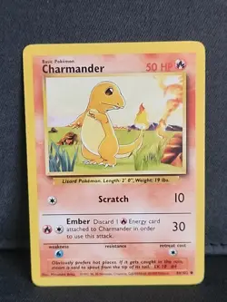 Charmander 46/102 Base Set – LP Condition – Vintage Pokemon TCG Card – WOTC Era - Image 1