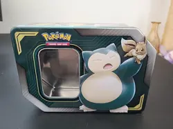 POKEMON TRADING CARD GAME~EMPTY METAL TIN~STORAGE BOX~Snorlax & Eevee - Image 1