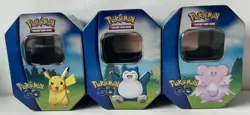 POKEMON TCG Pokemon Go Tin Complete Set Pikachu Snorlax Chansey EMPTY LIKE NEW - Image 2