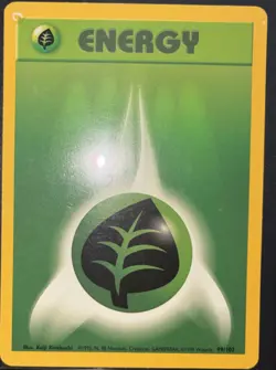 Misprint Ink Error Pokemon TCG Grass Energy Base Set Card 99/102 1999 Shadowless - Image 1
