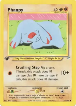 1st Edition Phanpy 76/105 - Neo Destiny - Near Mint NM Trading Card - Image 1