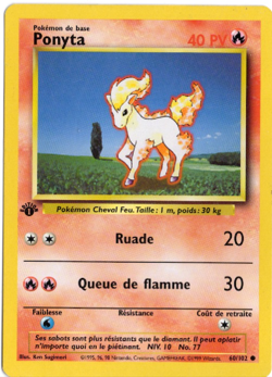 Ponyta 1st Edition FRENCH 60/102 Base Set Pokemon Card - Image 1
