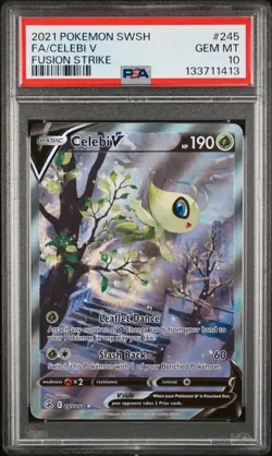 2021 POKEMON SWORD & SHIELD FUSION STRIKE #245 FULL ART/CELEBI V PSA 10 - Image 1