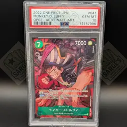 PSA 10 Monkey D Luffy OP02-041 Alternate Art Parallel One Piece Card Japanese - Image 1