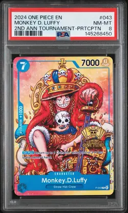 PSA 8 Monkey D. Luffy P-043 Promo 2nd Anniversary Stamped One Piece TCG English - Image 1