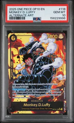 2025 One Piece OP10 EN Monkey D Luffy Alternate Art #118 PSA 10 GEM MINT - Image 1