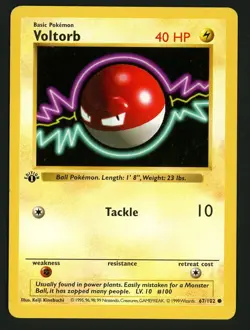 Voltorb MP 67/102 - 1st Edition Base Set Shadowless - Pokemon 1999 (C) - Image 1