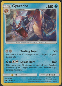POKEMON BURNING SHADOWS GYARADOS 33/147 RARE LP HOLO - Image 1