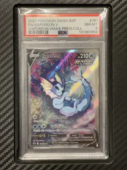 2021 PSA 8 Vaporeon V #181 Full Art Promo Premium Collection Pokemon TCG SWSH - Image 1