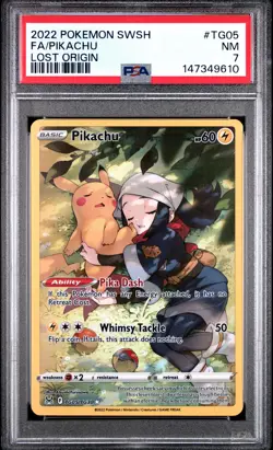 2022 POKEMON SWORD & SHIELD LOST ORIGIN #TG05 FULL ART/PIKACHU PSA 7 - Image 1