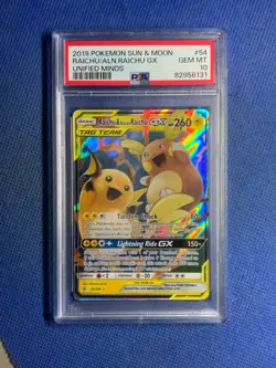 2019 Pokemon Sun Moon Unified Minds Raichu Alolan Raichu GX #54/236 PSA 10 - Image 1