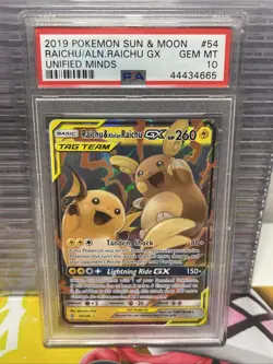 Pokemon Raichu & Alolan Raichu GX Unified Minds Holo Ultra Rare #54 PSA 10 - Image 1