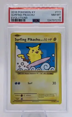 Surfing Pikachu 111/108 XY Evolutions Pokemon Card - PSA 8 - Image 1