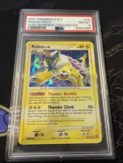 2007 Pokemon D&P Secret Wonders # 16 Raikou Cracked Ice Holo PSA 8 Card NM-MINT! - Image 1
