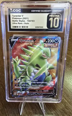Pokemon TCG 2021 Tyranitar V Ultra Rare Holo Card BS 154/163 CGC Pristine 10 - Image 1
