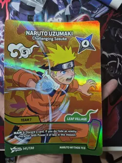 Naruto Uzumaki Challenging Sasuke Mythos 1 Ed Naruto Promo Giant Cards 141/130 - Image 1