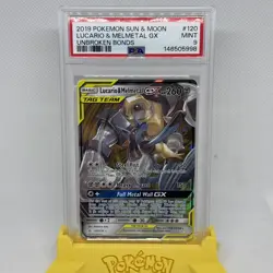 2019 POKEMON SUN & MOON UNBROKEN BONDS #120 LUCARIO & MELMETAL GX PSA 9 - Image 1