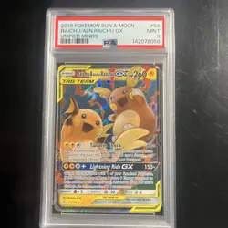 PSA 9 RAICHU & ALOLAN RAICHU GX 54 UNIFIED MINDS SUN & MOON TAG TEAM POKEMON - Image 1
