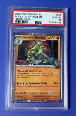2025 Pokemon DRI EN Rocket’s Tyranitar Pre-Release #096 PSA 10 GEM MT - Image 1