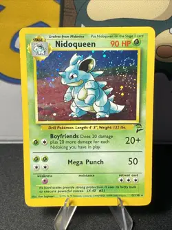 Pokemon TCG Nidoqueen 012/130 Base Set 2 Holo Rare Vintage 2000 DMG 2X Swirl - Image 1