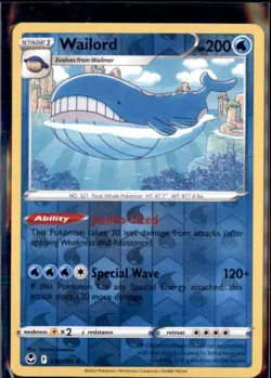 Pokemon Wailord 038/195 Silver Tempest 2 card lot Reverse Holo 2 card lot - Image 1