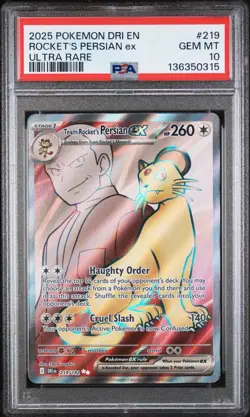 Team Rocket's Persian ex PSA 10 English Pokemon Card 219 Destined Rivals UR 2025 - Image 1