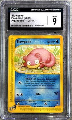 Pokemon Card Slowpoke CGC 9 Mint, e-Reader Aquapolis 108/147, 2003 (1) - Image 1