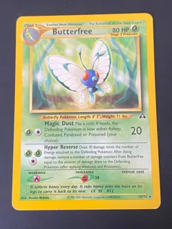 ENGLISH POKEMON BUTTERFREE 19/75 RARE WIZARDS NEO DISCOVERY PAPILUSION - VG+ - Image 1