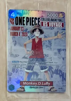 ONE PIECE CARD MONKEY.D.LUFFY COLLEGE BASKETBALL SGA ST JOHNS 2/6/2026 MSG NEW - Image 1