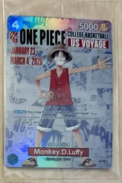 ONE PIECE CARD MONKEY.D.LUFFY COLLEGE BASKETBALL SGA ST JOHNS 2/6/2026 MSG NEW - Image 2